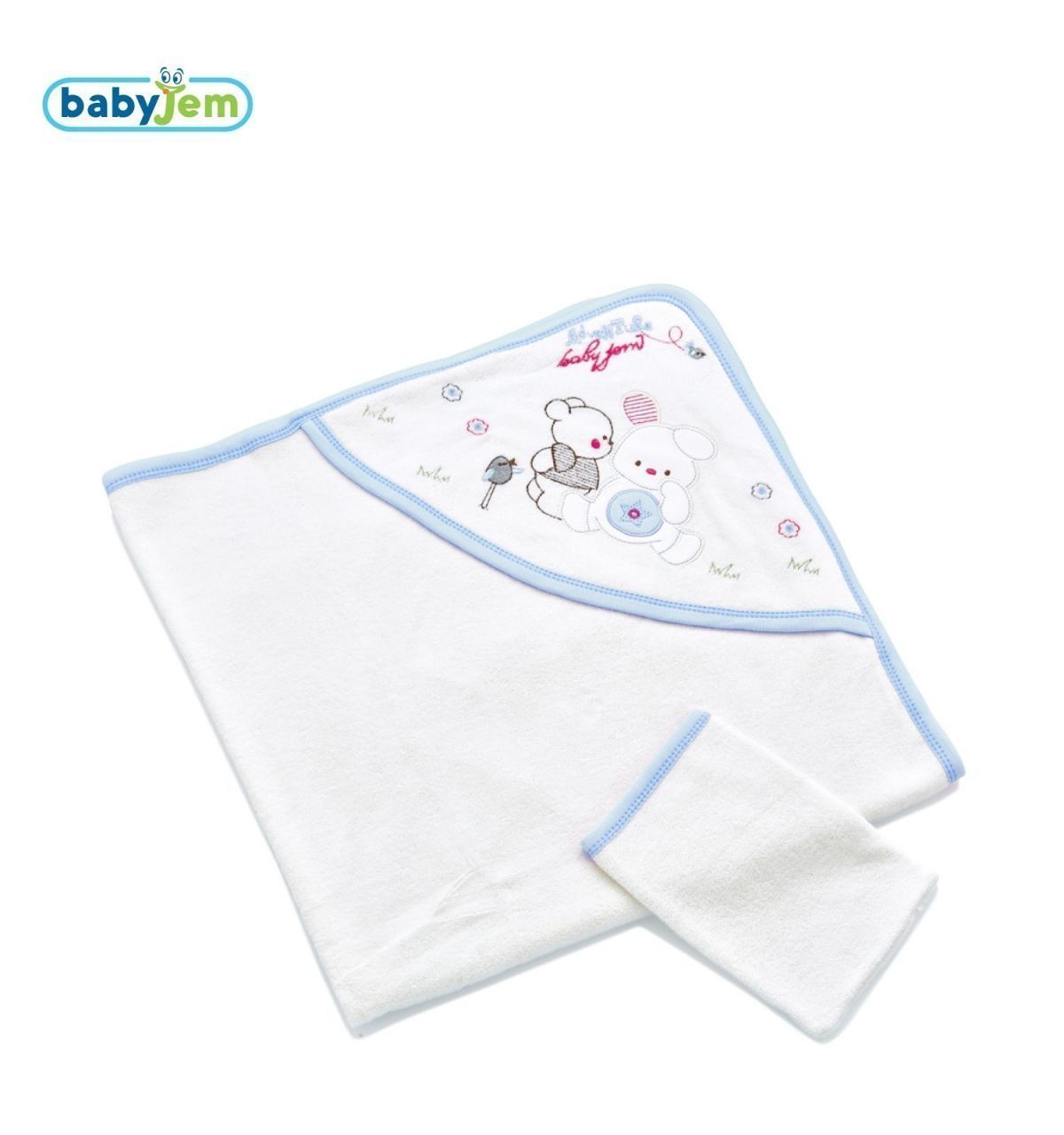Babyjem Yeni Doğan Havlusu Beyaz Mavi