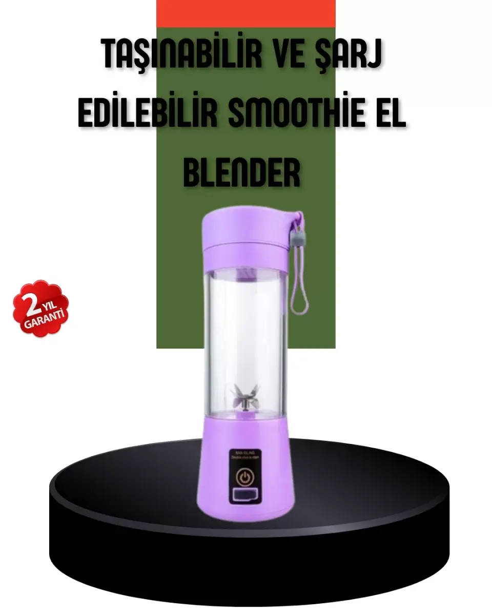 Taşınabilir Usb Şarjlı Mini Smoothie Blender 380ml Çelik Bıçaklı Portatif