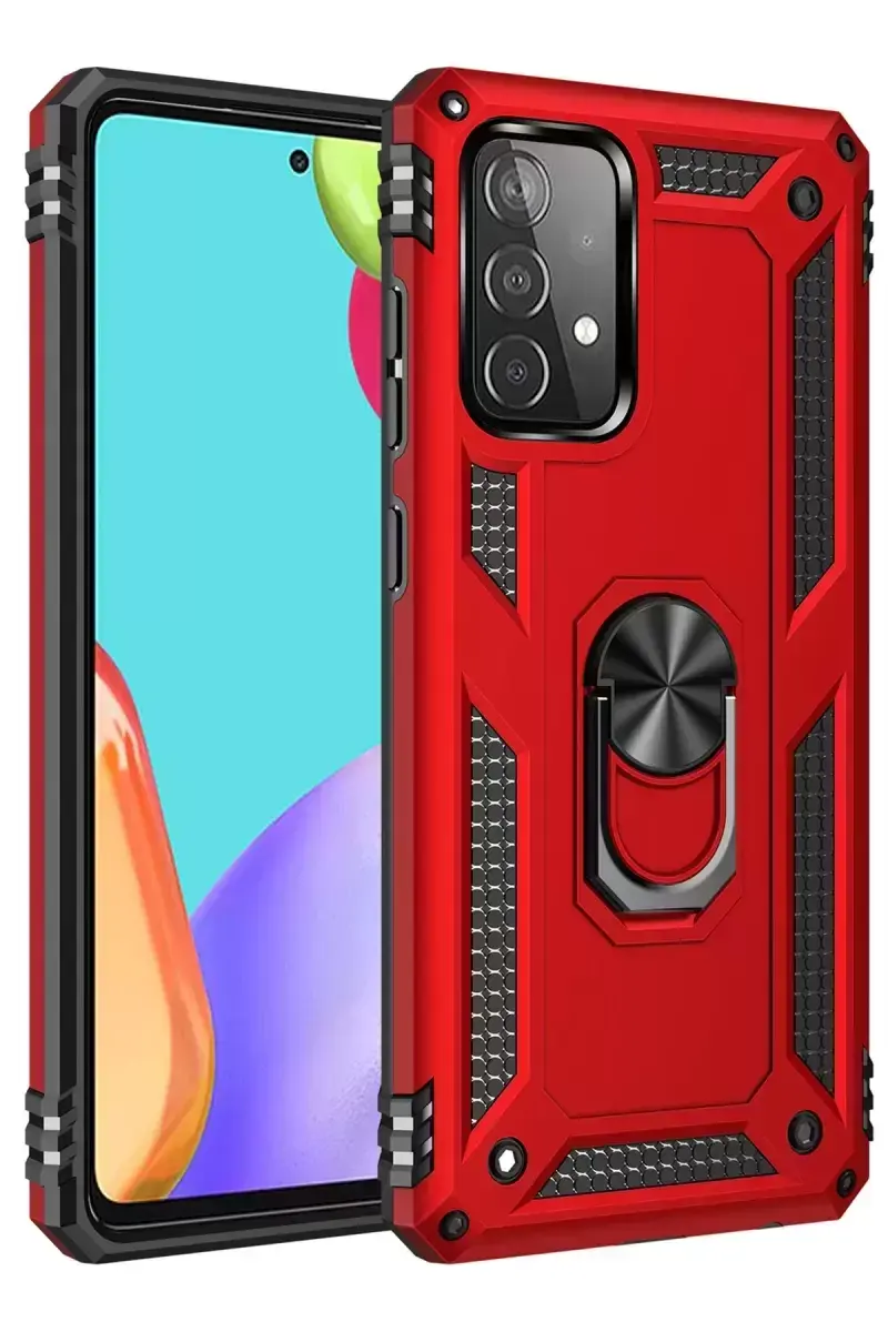 Newface Samsung Galaxy A52 Kılıf Sofya Yüzüklü Silikon Kapak - Kırmızı