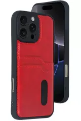 Newface İphone 16 Pro Kılıf Sara Kartvizitli Deri Kılıf - Kırmızı