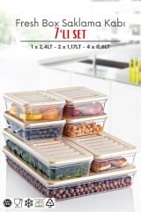 7'li Set Freshbox Mikroldaga Ve Dipfrize Uygun Saklama Kabı X1 2,4 Lt / X2 1,17 Lt / X4 0,6 Lt Krem