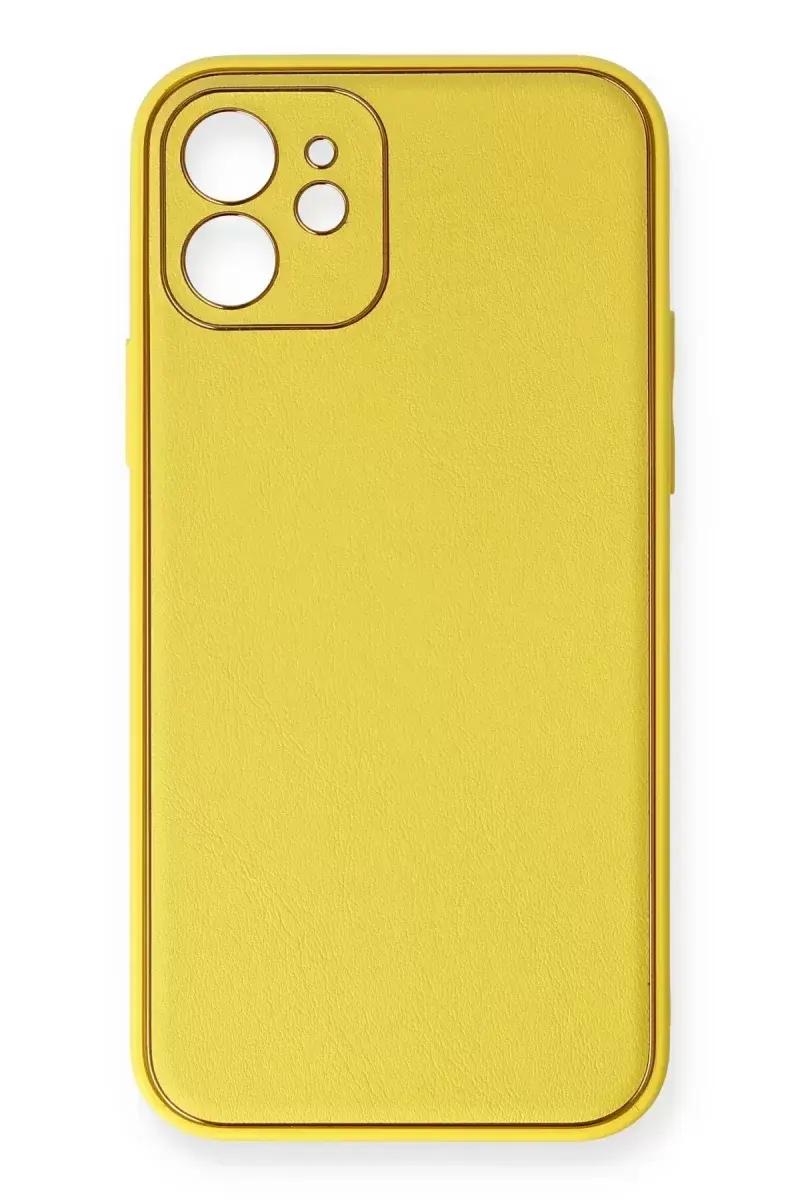 Newface İphone 12 Kılıf Coco Deri Silikon Kapak - Sarı
