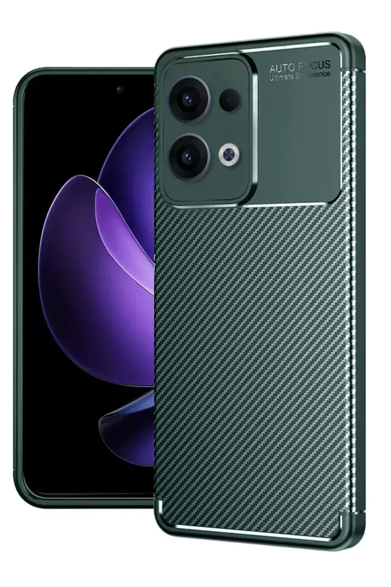 Newface Oppo Reno 13 Pro Kılıf Auto Focus Karbon Kapak - Koyu Yeşil