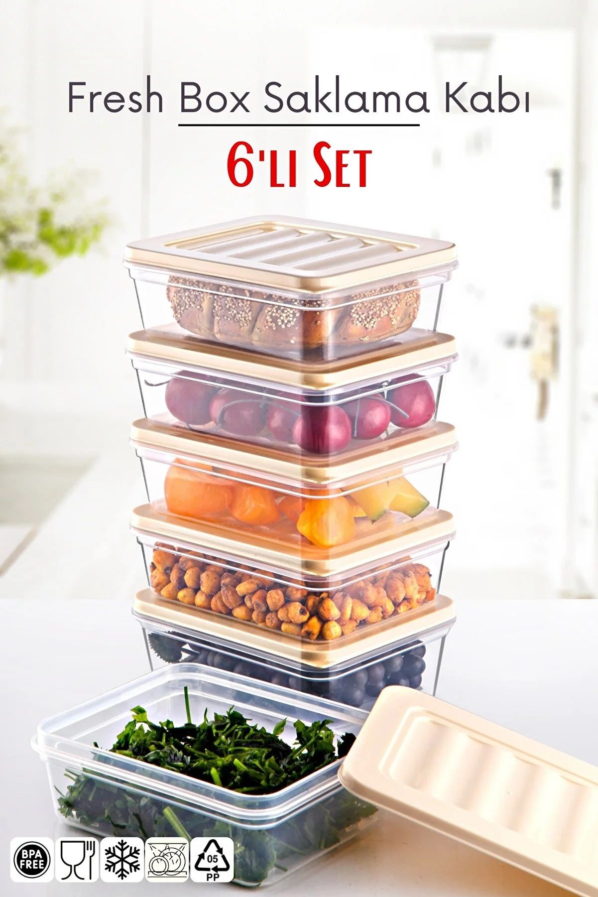 7'li Set Freshbox Mikroldaga Ve Dipfrize Uygun Saklama Kabı X1 2,4 Lt / X2 1,17 Lt / X4 0,6 Lt Gri