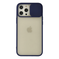 İphone 12 Pro Max Kılıf Palm Buzlu Kamera Sürgülü Silikon - Lacivert