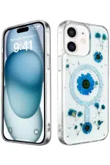 Newface İphone 12 Kılıf Daisy Simli Magsafe Kapak - Mavi