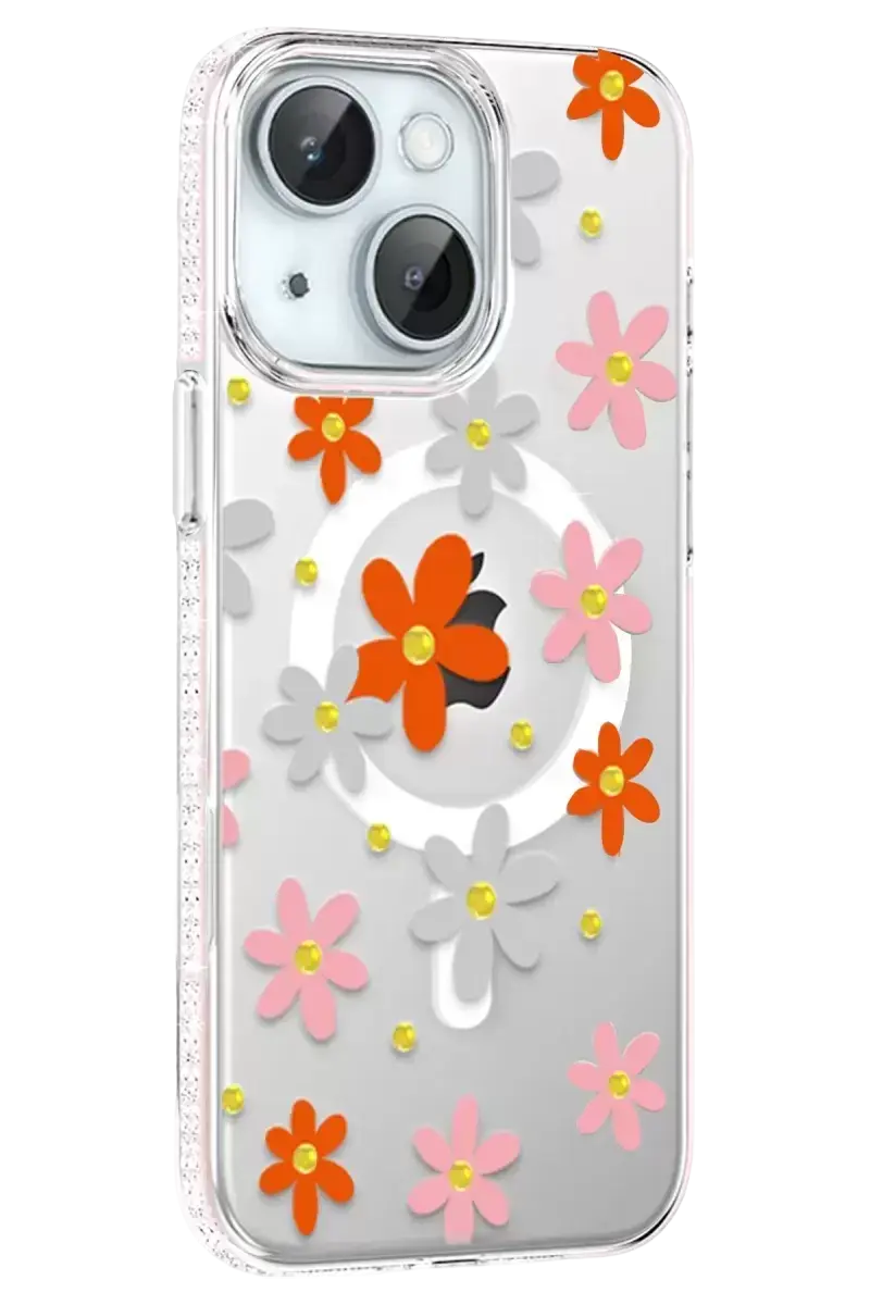 Joko Apple İphone 14 Floral Magsafe Kapak - Turuncu