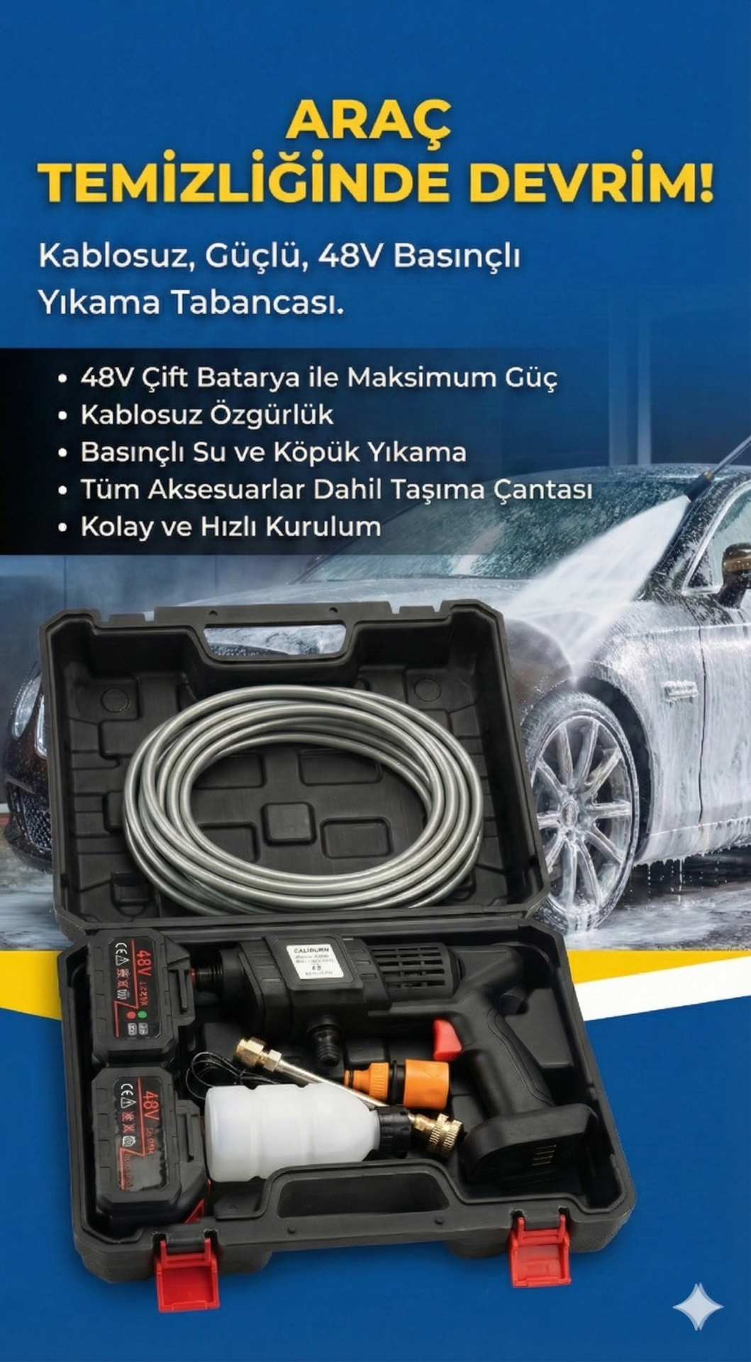 48v Şarjlı Çift Bataryalı Taşınabilir Basınçlı Oto Yıkama Bahçe Sulama Tabancası