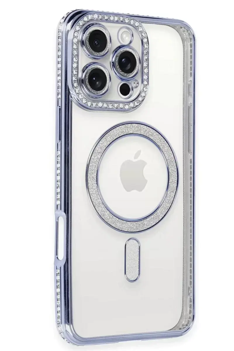 Newface İphone 16 Pro Kılıf Joke Simli Magneticsafe Kılıf - Mavi