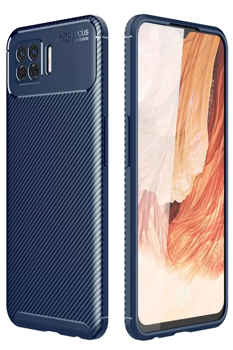 Newface Oppo A73 Kılıf Auto Focus Karbon Kapak - Lacivert