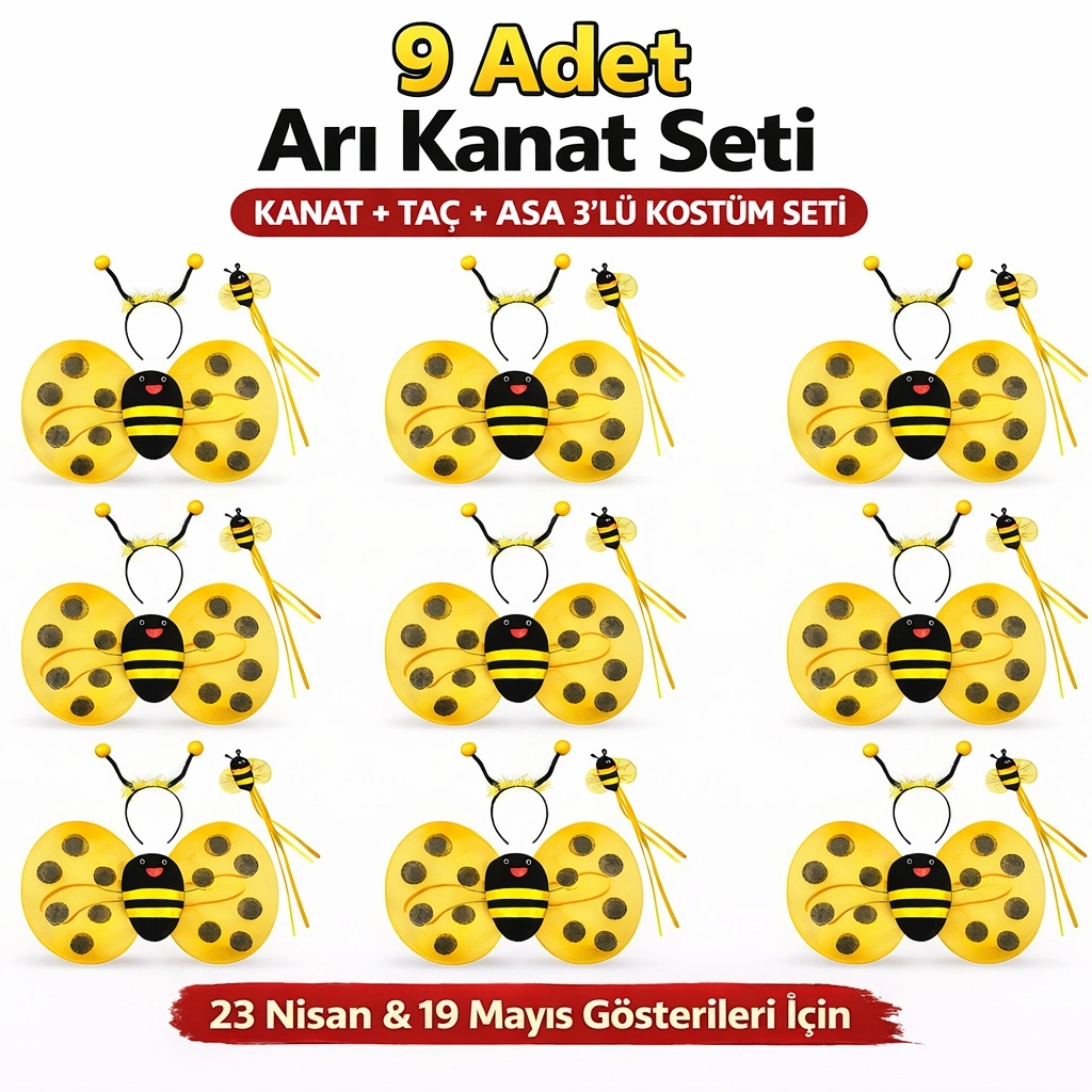 9’lu Arı Kostüm Seti – Kanat Taç Asa