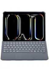 Newface Apple T5510d İpad Pro 13 (2024) Kılıf Palermo Ledli Klavyeli Standlı Tablet Kılıfı - Siyah