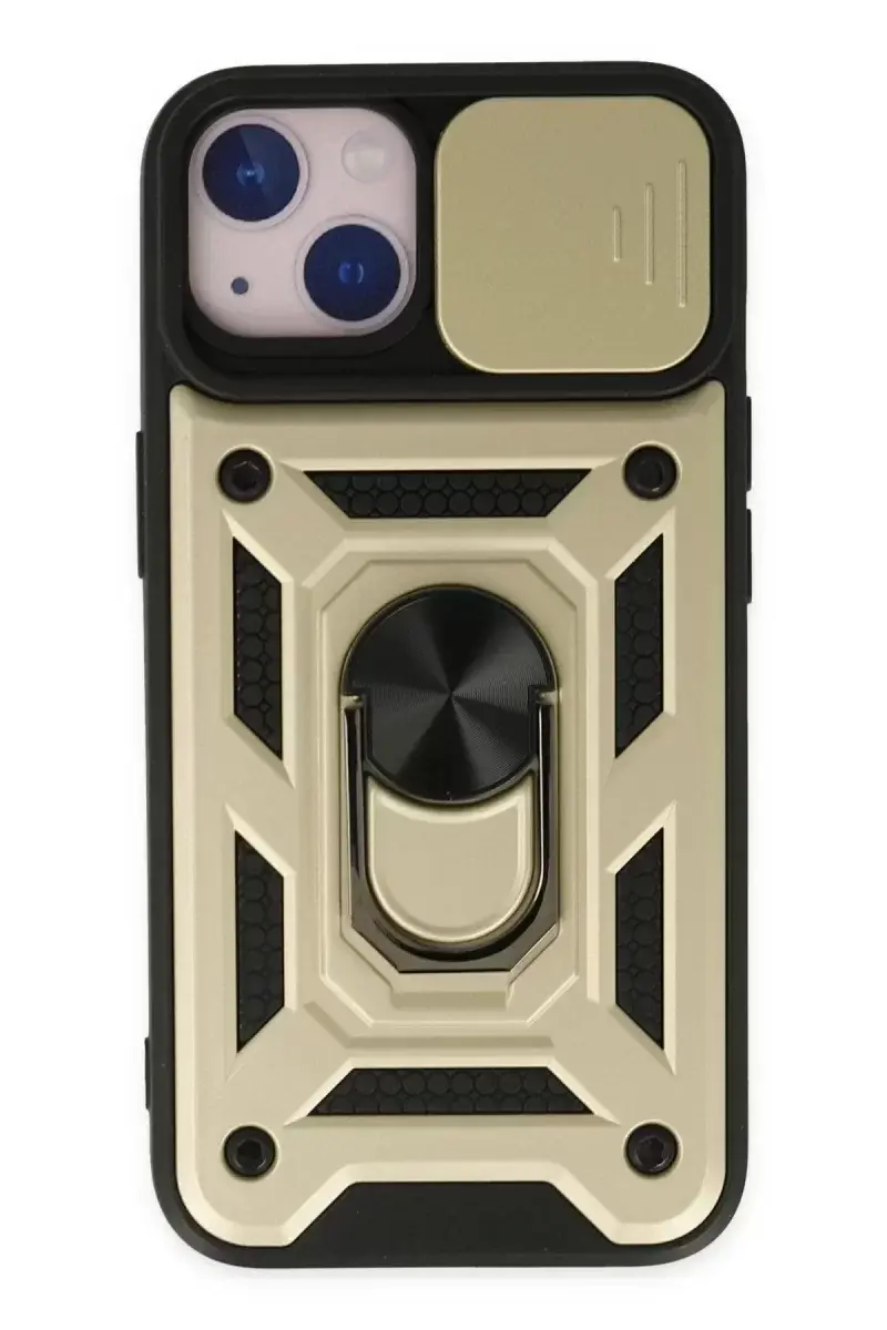 Newface İphone 14 Kılıf Pars Lens Yüzüklü Silikon - Gold