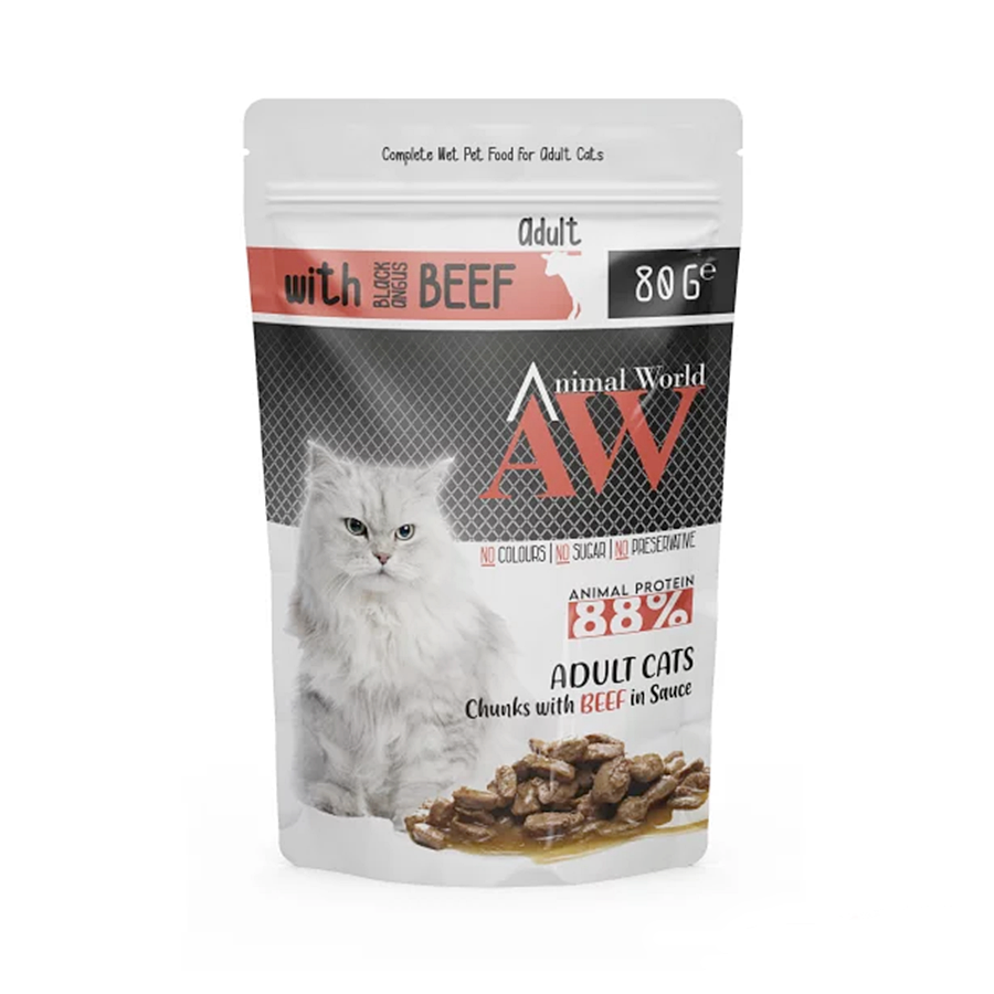 Animal World Sos İçinde Parça Sığır Etli Yetişkin Kedi Pouch Mama 80 gr