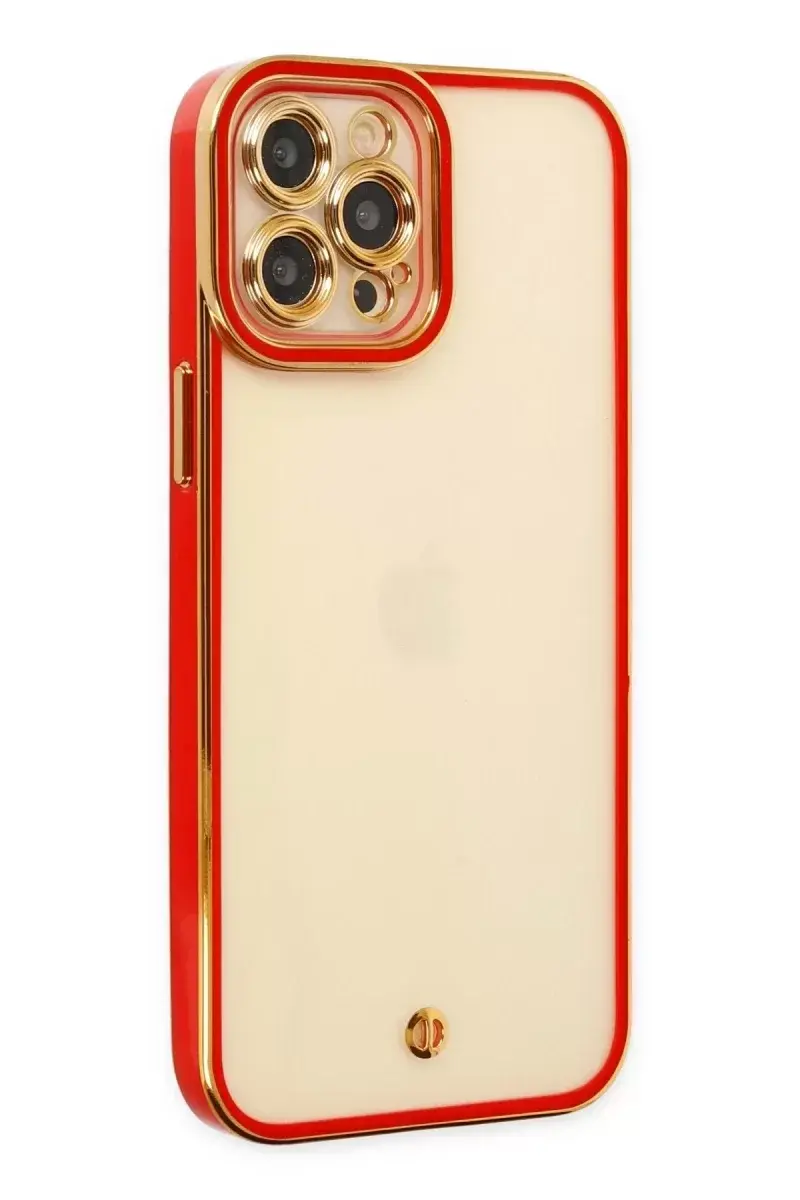 Newface İphone 12 Pro Max Kılıf Liva Lens Silikon - Kırmızı