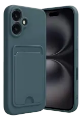 Newface Apple İphone 16 Kılıf Kelvin Kartvizitli Silikon - Koyu Yeşil
