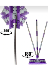 Teleskobik Cam Yer Tavan Silme - İstediğin Bezi Tak Kullan - 4 Mandallı -yedek Bezli Mop Seti