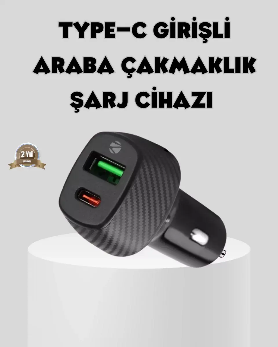 Araç Tipi Hızlı Şarj Adaptörü Type-c Pd Usb Çift Port Kompakt