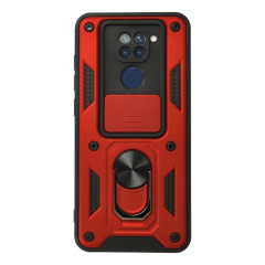 Xiaomi Redmi Note 9 Kılıf Pars Lens Yüzüklü Silikon - Kırmızı
