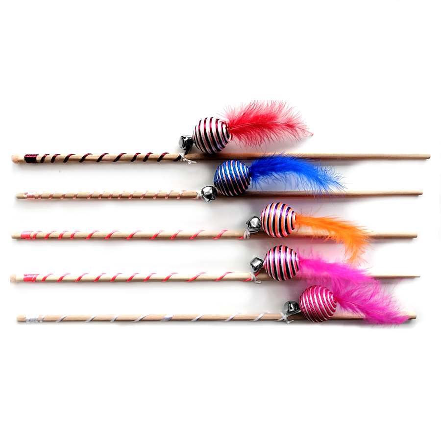 Gökkuşağı Tüylü Toplu Kedi Oltası Kedi Oyuncağı 40-55 cm Renkli