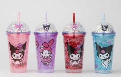 Sevimli Kuromi Işıklı Pipetli Boncuklu Suluk & Bardak 400 Ml Alk3144