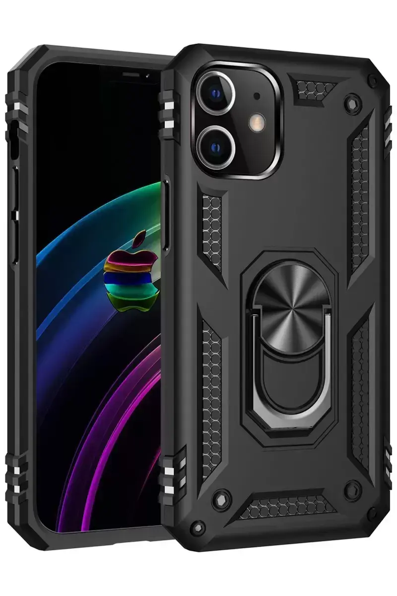 Newface İphone 12 Kılıf Sofya Yüzüklü Silikon Kapak - Siyah