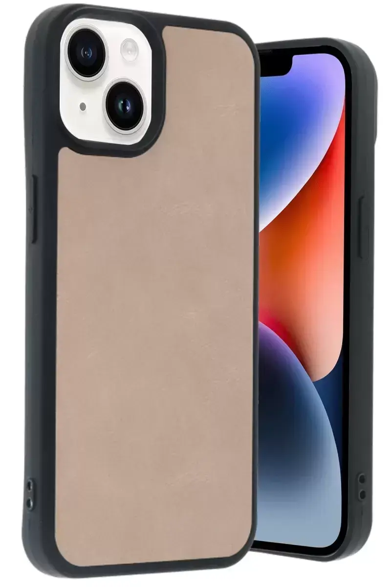 Newface Apple İphone 15 Kılıf Aras Deri Kapak - Pudra