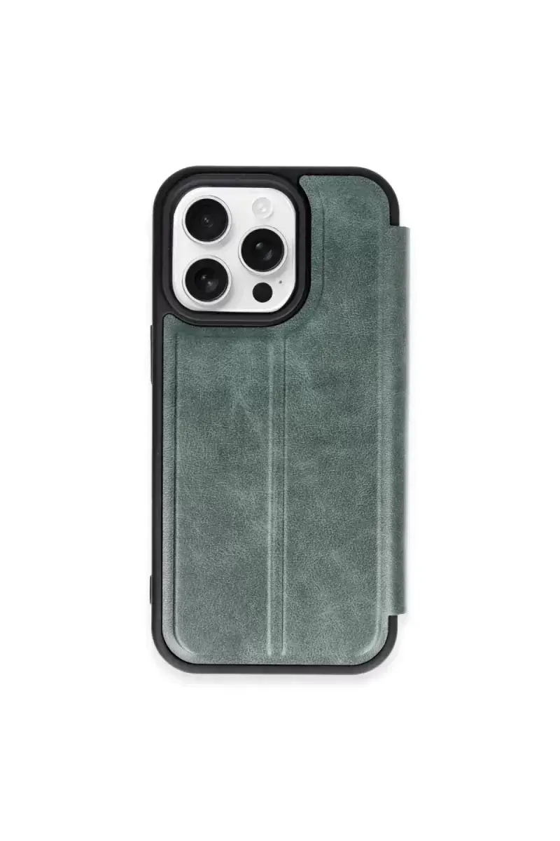 Newface İphone 15 Pro Max Kılıf Flip Cover - Koyu Yeşil