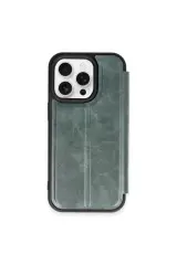 Newface İphone 15 Pro Max Kılıf Flip Cover - Koyu Yeşil