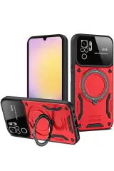 Newface Xiaomi Redmi Note 10s Kılıf Joy Lens Standlı Kapak - Kırmızı