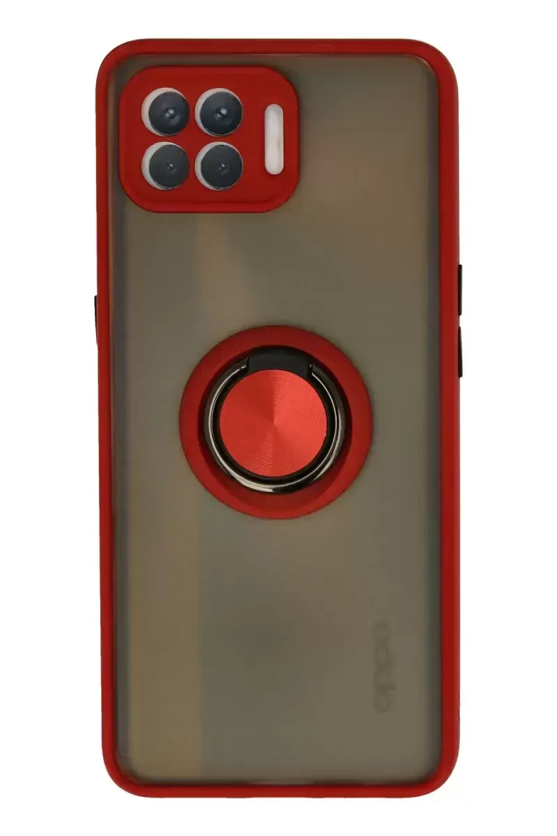 Newface Oppo Reno 4 Lite Kılıf Montreal Yüzüklü Silikon Kapak - Kırmızı
