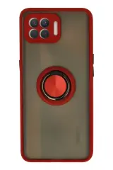 Newface Oppo Reno 4 Lite Kılıf Montreal Yüzüklü Silikon Kapak - Kırmızı