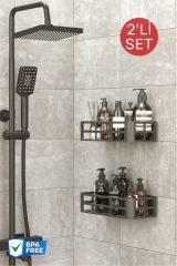 Banyo Rafı Şampuanlık Sabunluk - 2 Adet (Antrasit)