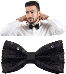 Gece Işıltısı Siyah Payetli Pullu Papyon 7x2 Cm