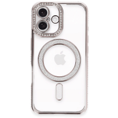 İphone 16 Kılıf Joke Simli Magneticsafe Kılıf - Pembe