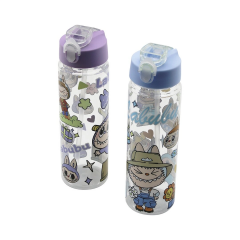 Çocuk Resimli Su Matarası Şeffaf Plastik Pipetli  Kilitli Kapak