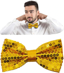 Gece Işıltısı Altın Payetli Pullu Papyon 7x2 Cm