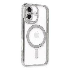 İphone 16 Kılıf Joke Simli Magneticsafe Kılıf - Gümüş