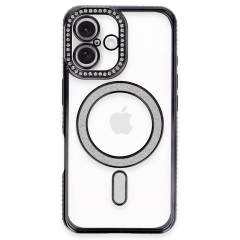 İphone 16 Plus Kılıf Joke Simli Magneticsafe Kılıf - Siyah