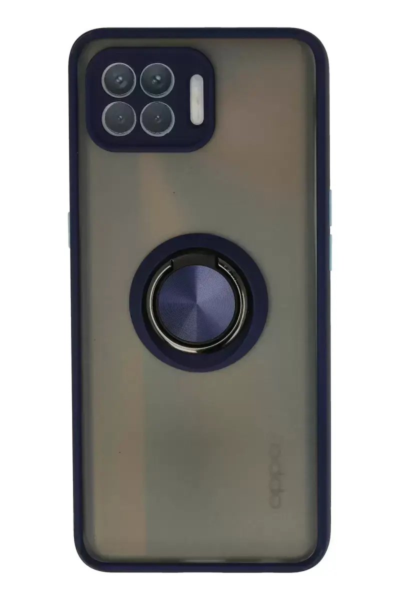 Newface Oppo Reno 4 Lite Kılıf Montreal Yüzüklü Silikon Kapak - Lacivert