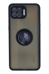 Newface Oppo Reno 4 Lite Kılıf Montreal Yüzüklü Silikon Kapak - Lacivert