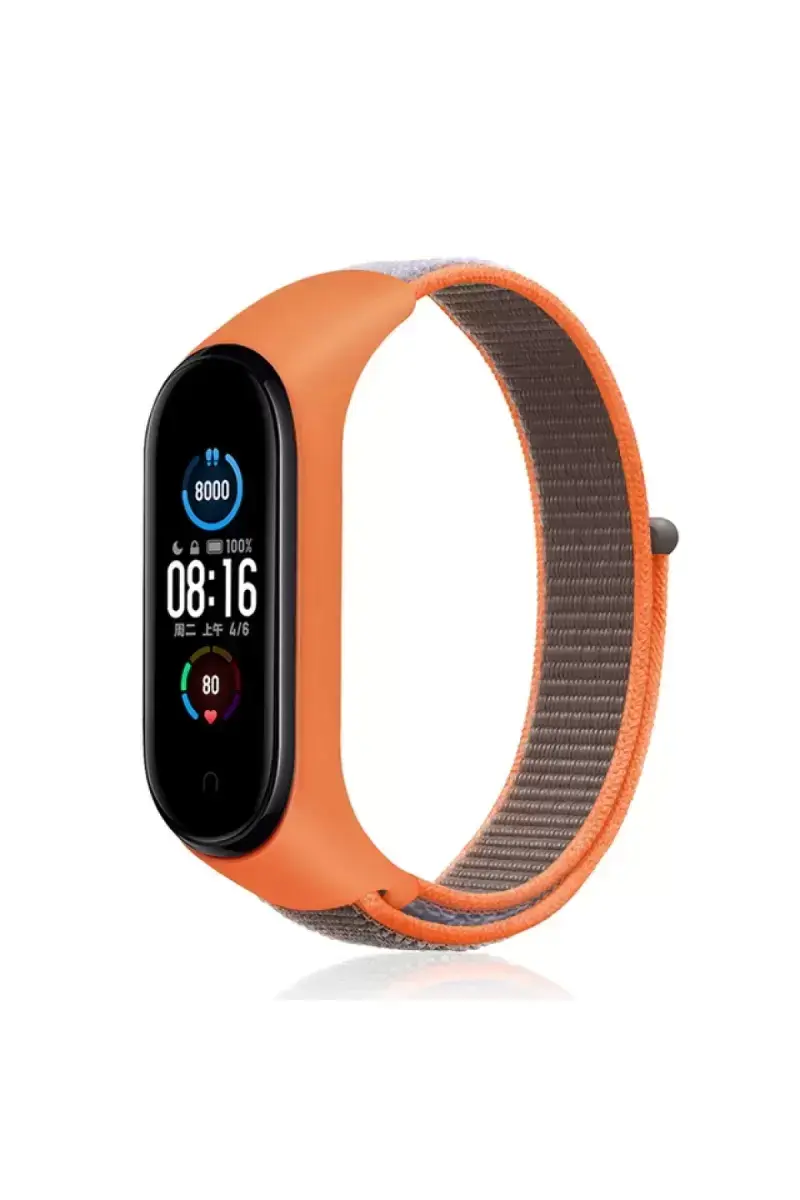 Newface Xiaomi Mi Band 4 Hasırlı Cırtcırtlı Kordon - Turuncu-gri