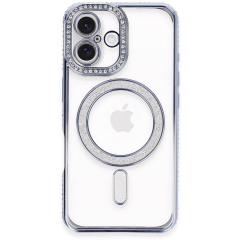 İphone 16 Plus Kılıf Joke Simli Magneticsafe Kılıf - Mavi