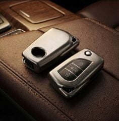 Toyota Corolla Auris Yaris Avensis Uyumlu Smart 3 Buton Silikon Oto Anahtar Kumanda Kabı Kılıf Gri