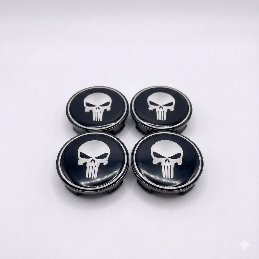 Beyaz Punisher Damla Geçme Jant Göbek Kapağı 4’lü Set 55/58mm Siyah