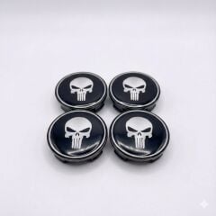 Beyaz Punisher Damla Geçme Jant Göbek Kapağı 4’lü Set 55/58mm Siyah
