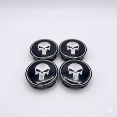 Beyaz Punisher Damla Geçme Jant Göbek Kapağı 4’lü Set 55/58mm Siyah