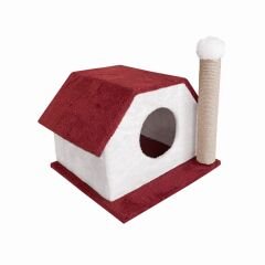 Markapet Tırmalamalı Kedi Klubesi 33 x 40 x 45 cm Kırmızı-Beyaz