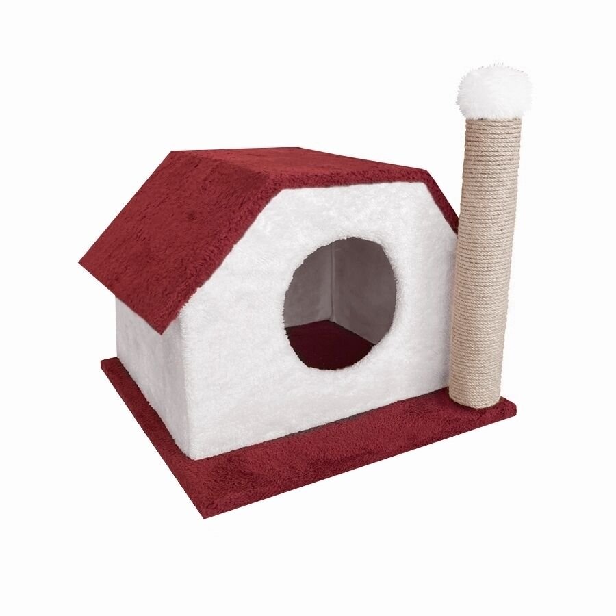 Markapet Tırmalamalı Kedi Klubesi 33 x 40 x 45 cm Kırmızı-Beyaz