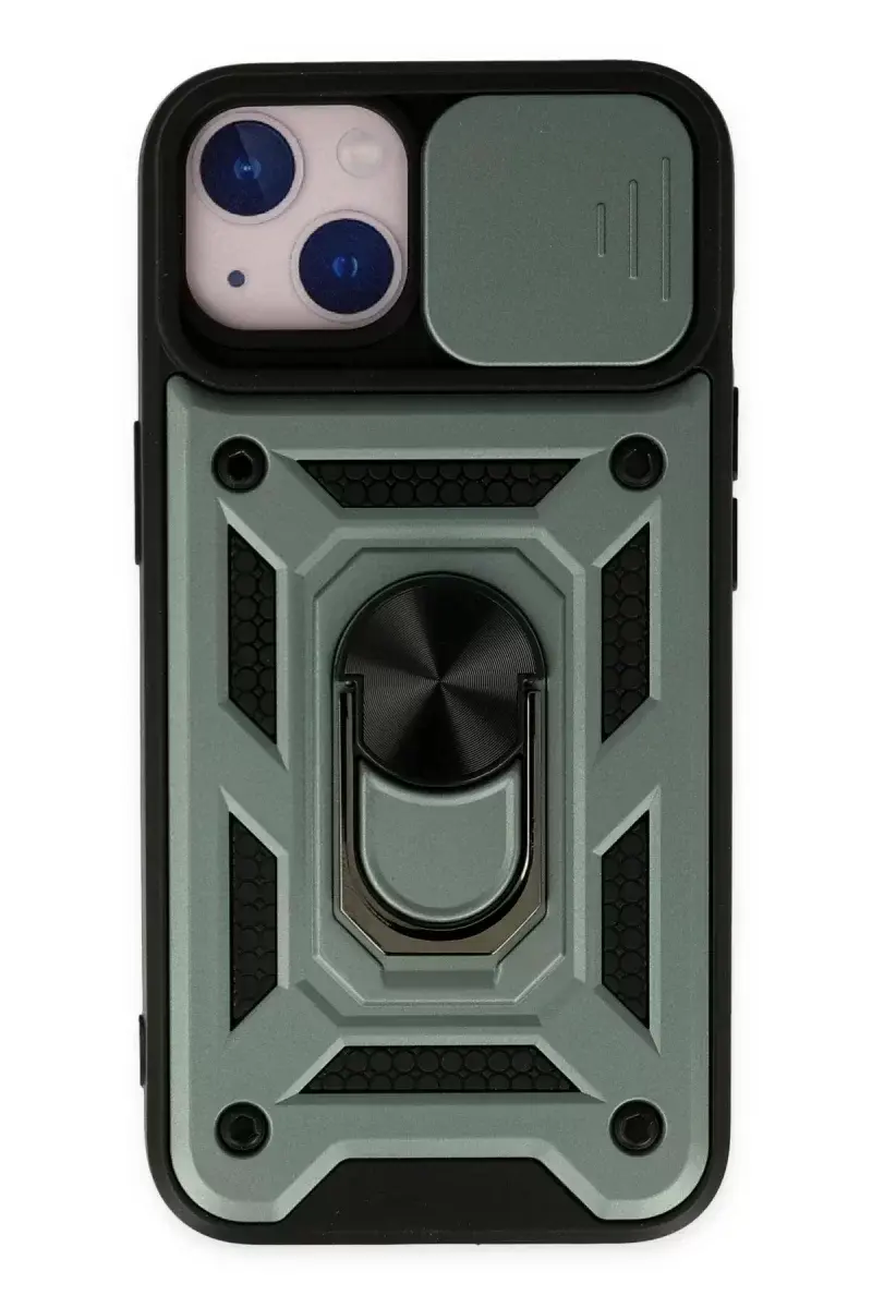 Newface İphone 14 Kılıf Pars Lens Yüzüklü Silikon - Yeşil